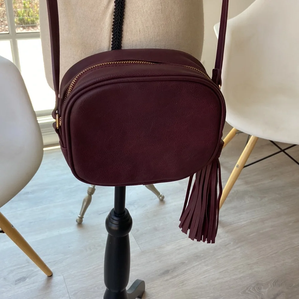 Maroon Crossbody w/ Tassel Zipper Pull